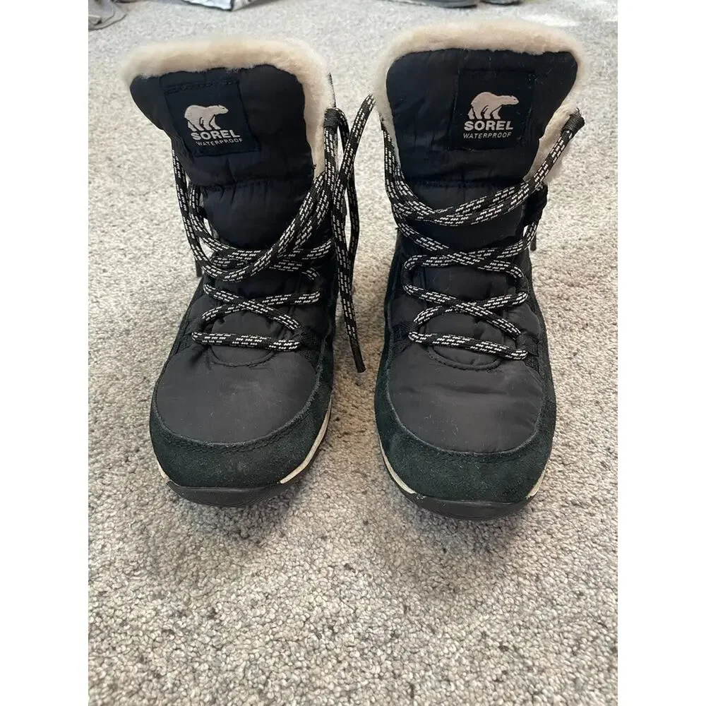 Sorel Women's Explorer Joan Waterproof Boots Sz 7.5 Suede Faux Fur Black Outdoor - Picture 2 of 16